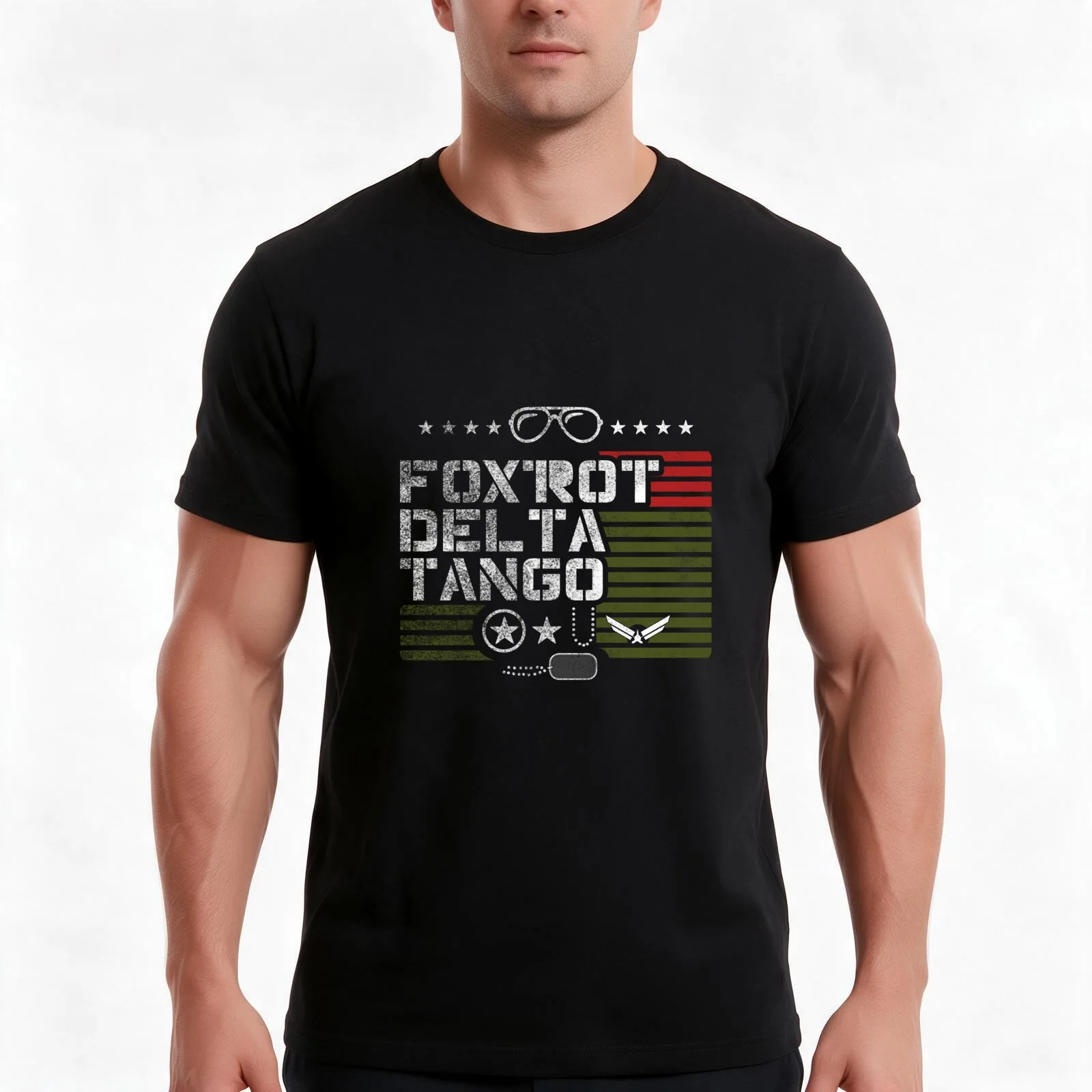 Foxtrot Delta Tango: Bold Military Stencil Design - Green T-Shirt, Summer Casual Cotton Tee, Oversized Streetwear Tops
