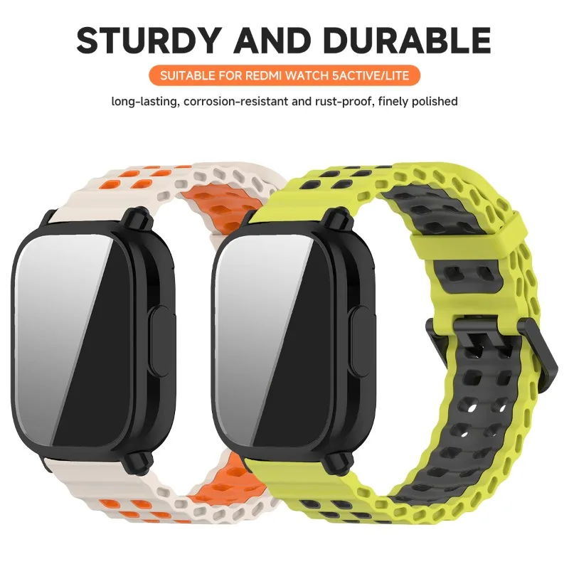 Hülle + Armband für Xiaomi Redmi Watch 5 Active/5 Lite, vollständiger Schutz, TPU-Softshell und atmungsaktives Silikon-Sportarmband