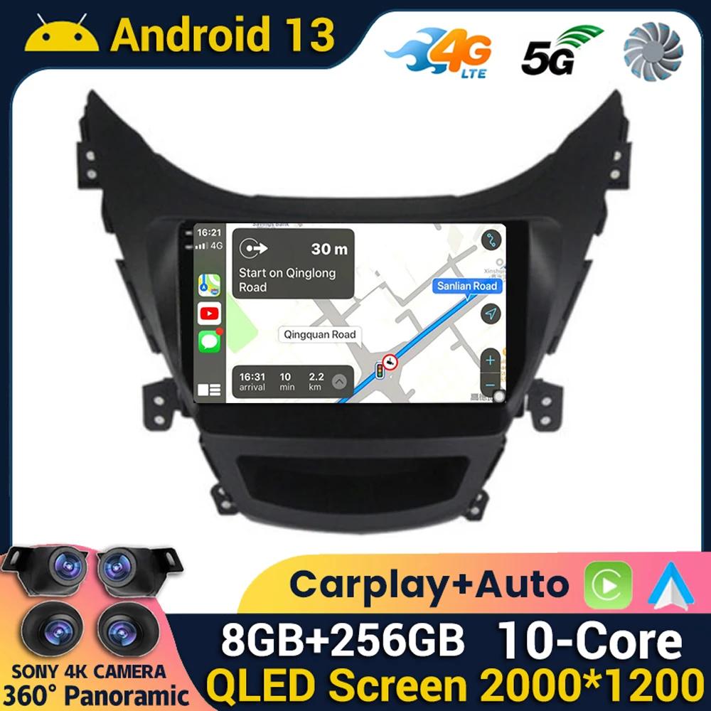 

Android 13 WIFI + 4G Carplay для HYUNDAI ELANTRA Avante I35 2011 2012 2013 2014 2015 2016, автомобильный радиоприемник, мультимедийный стереоплеер, GPS