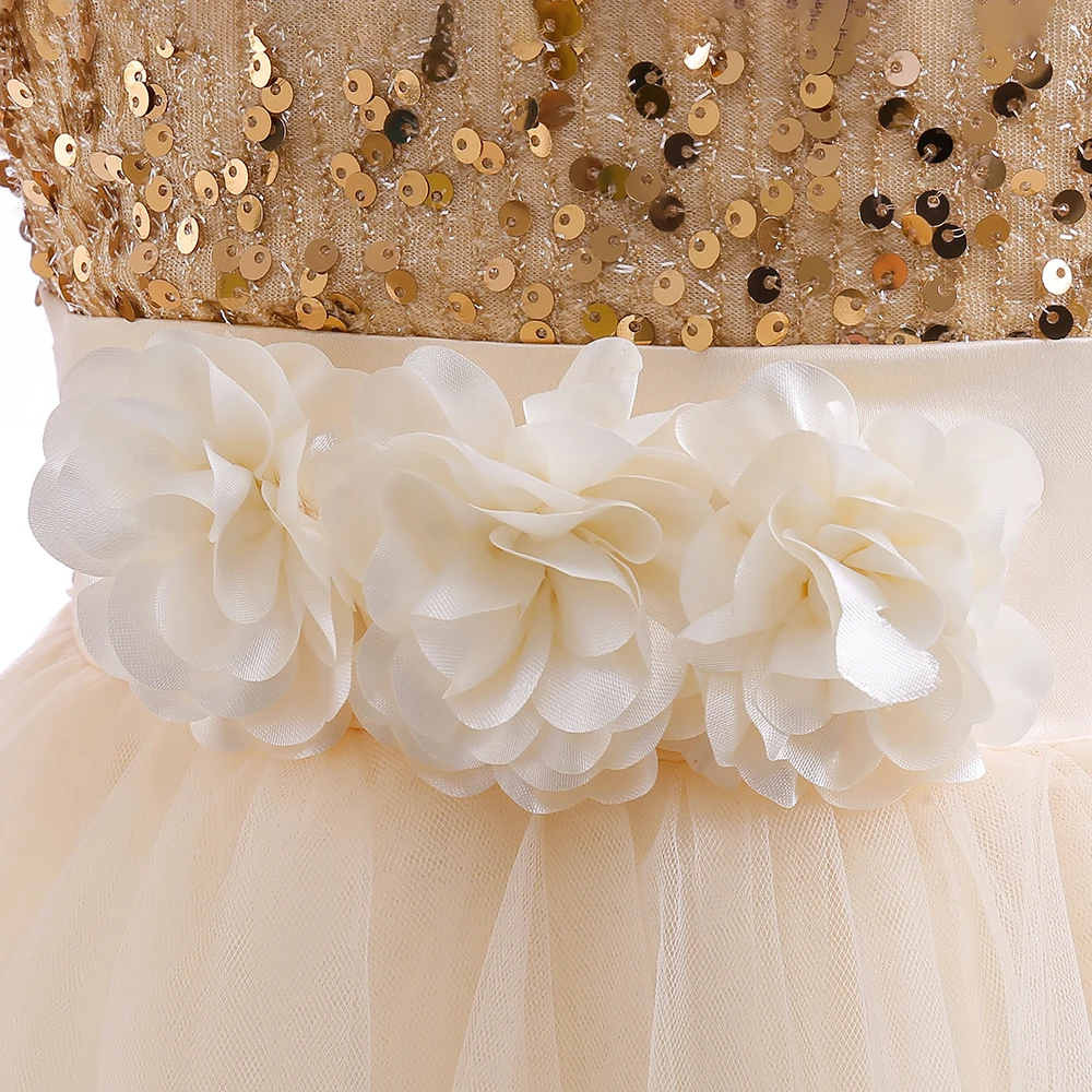 Sequin Christmas Girls Party Dress Long Sleeve Children Clothes Elegant Flower Princess Tulle Gown Kids Birthday Wedding Dresses image 6
