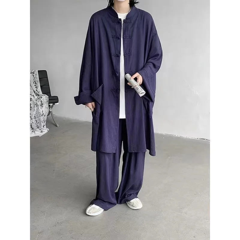 Long New Chinese Style Tang Costume Men Women Loose Fit Traditional Costume Vintage Taichi Morning Exercise Clothing Culture