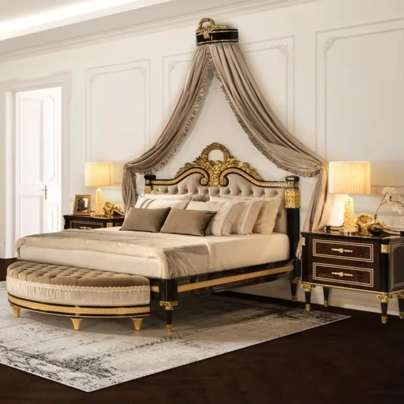 European Style Royal Style Luxurious Solid Wood Bed 100% Hand Carved Comfortable Hot Selling Bed