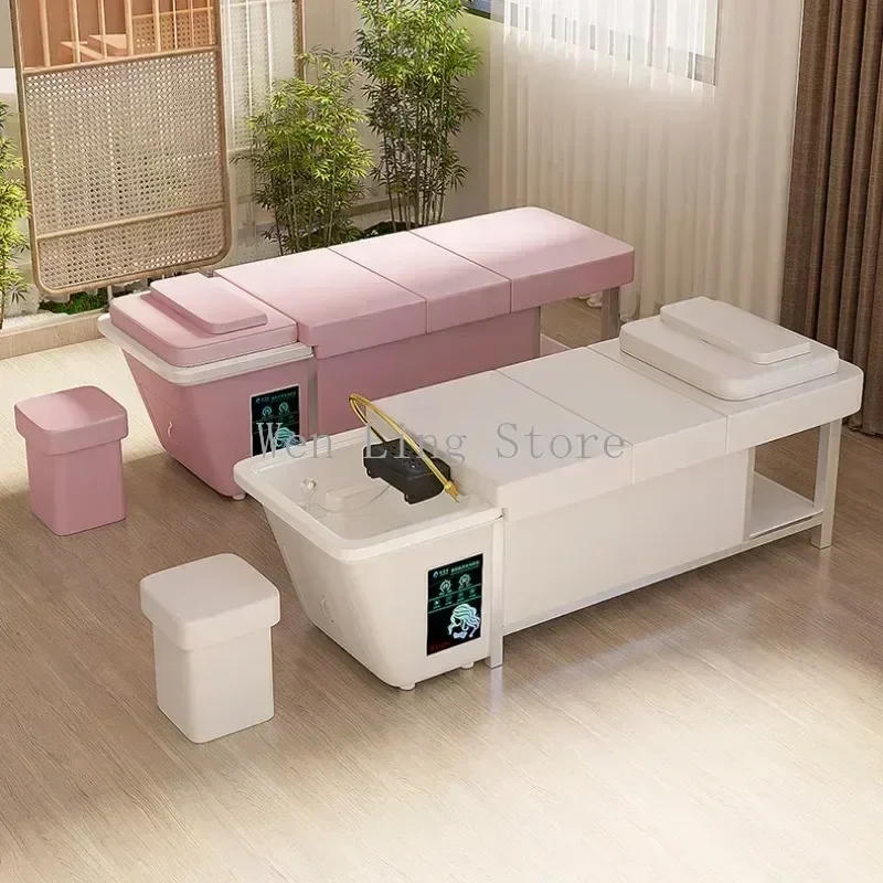 2025 Professional 90L Water Tank Hair Washing Massage Table Shampoo Bowl Bed Spa Heated Head Water Therapy Bed Shampoo Bed