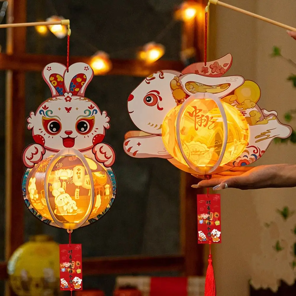 Cute Chinese Rabbit Lantern Traditional Portable Handheld Paper Lantern Blessing Handmade Antique Lantern Festival Gift