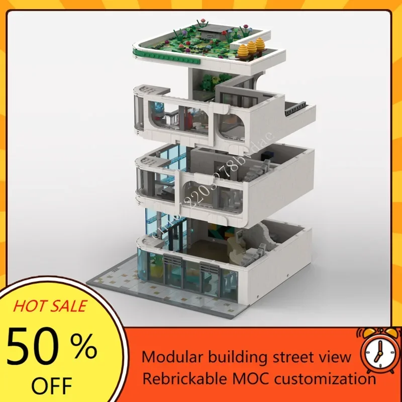 2511PCS Modern Corner Office Modular MOC Creative street view Model Custom Puzzles Architecture DIY Education Assembly Toy Gift