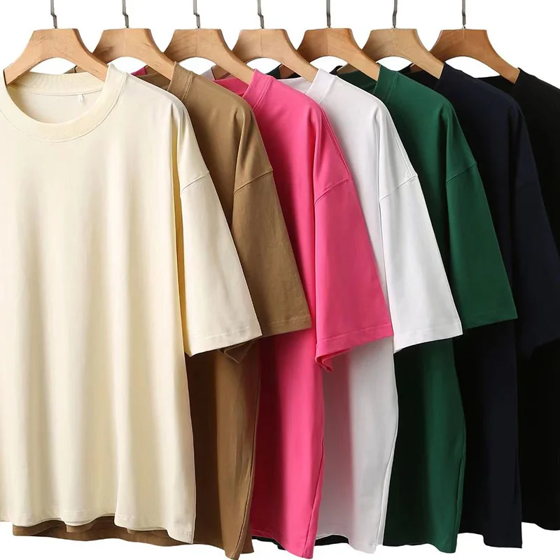 230g American Plus Size Mens 100% Heavy Cotton T-shirts High Quality O-neck Dropshoulder Sleeve Tee Hip Hop Summer Solid Tops