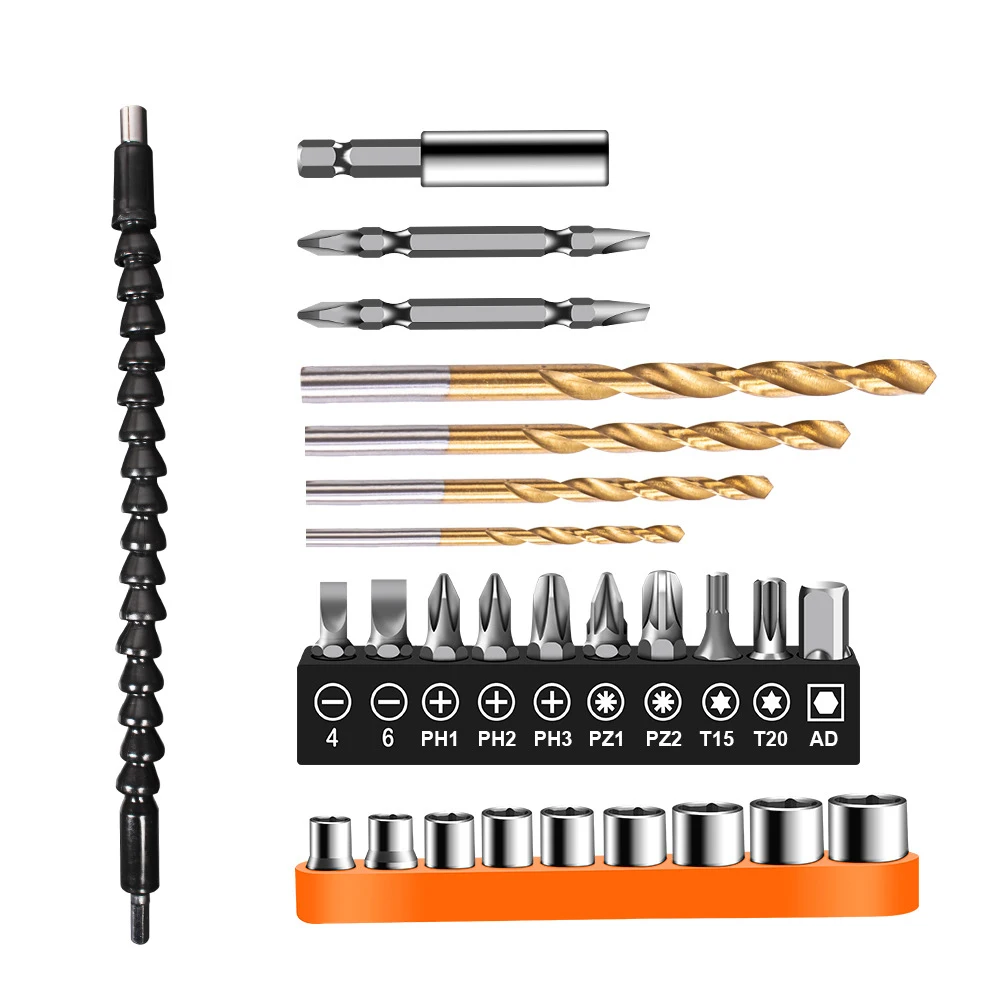 

27pcs 295mm Flexible Hex Shaft Drill Bit Extension Bit Holder Socket Screwdriver Electric Drill Power Tool Accessorie Connecting