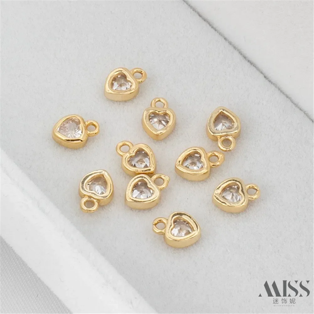 Liontin Rantai Emas 14K Berhiaskan Zirkon Berkilau Bentuk Hati, Aksesoris DIY, Liontin Rantai Buatan Tangan, Bahan Perhiasan Rantai Dekoratif