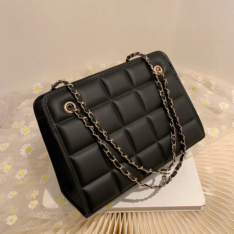 

2025 Pu Leather Shoulder Bags for Women Fashion Texture Black Chain Crossbody Bags Spring Trend Handbags Ladies Square Bag