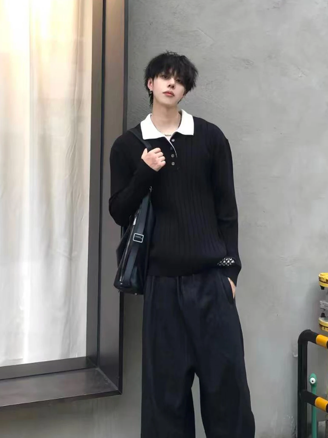 

Мужская вязаная кофта Bla Retro в полоску с воротником, осенне-зимняя верхняя одежда в американском стиле, свободный крой, длинный рукав