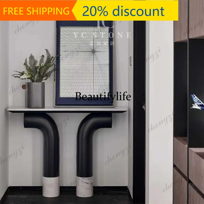 CC85 French minimalist high-end natural marble entrance table column living room end-view table