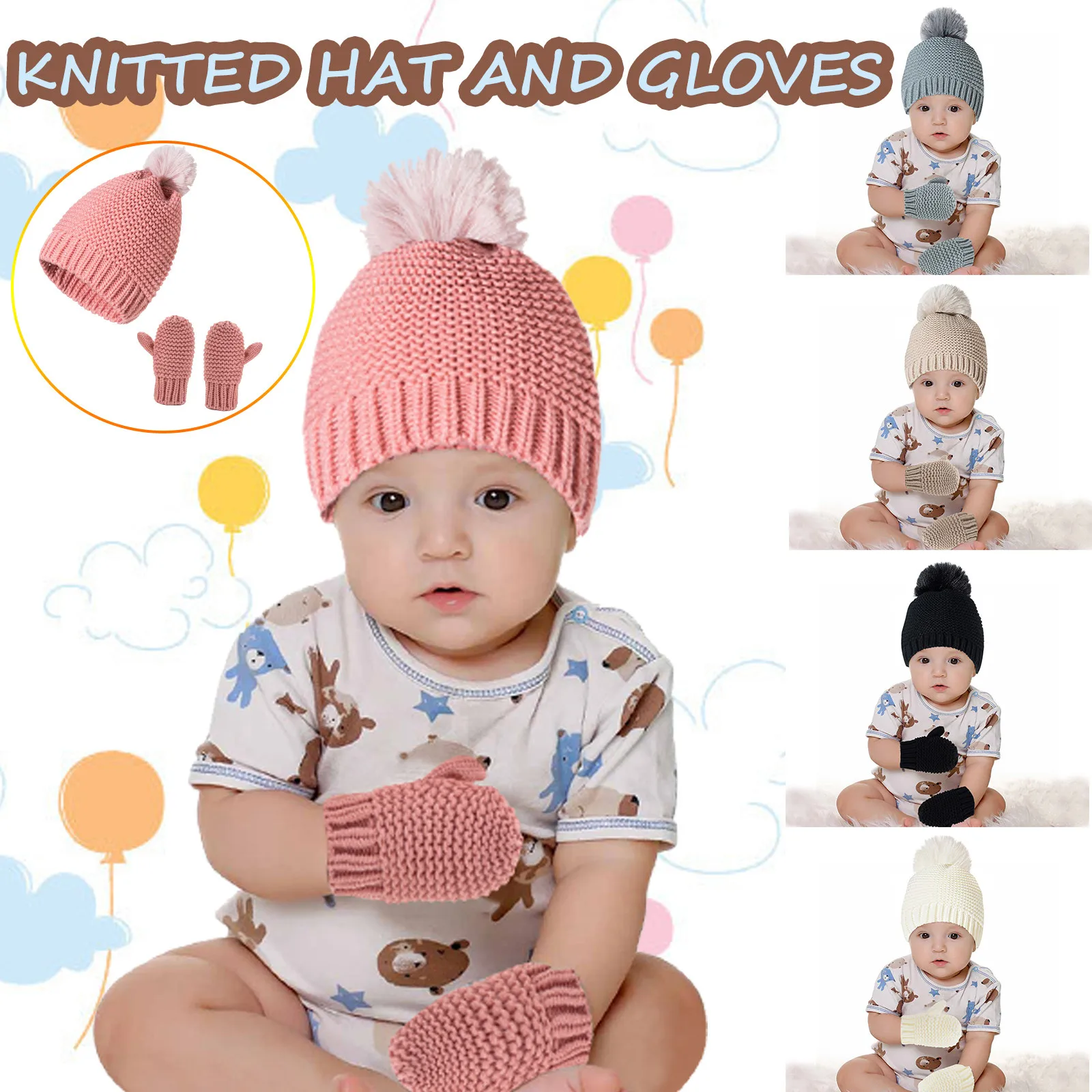 

Baby Knitted Hat And Gloves Set Autumn Winter Thickened Comfortable Soft Warm Daily Outdoor Two Piece Sets шапка детская