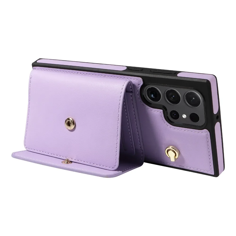 Sarung ponsel tali pergelangan tangan selempang dengan tempat kartu untuk Samsung Galaxy S25 Ultra S24 S23 FE S22 S21 Plus sampul kulit