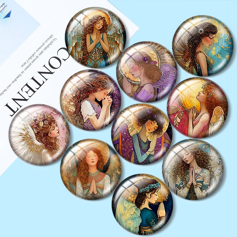 Angel watercolor Christmas  12/18/20/25mm glass cabochon  bracelet pendant rings for jewelry demo earrings back Making findings