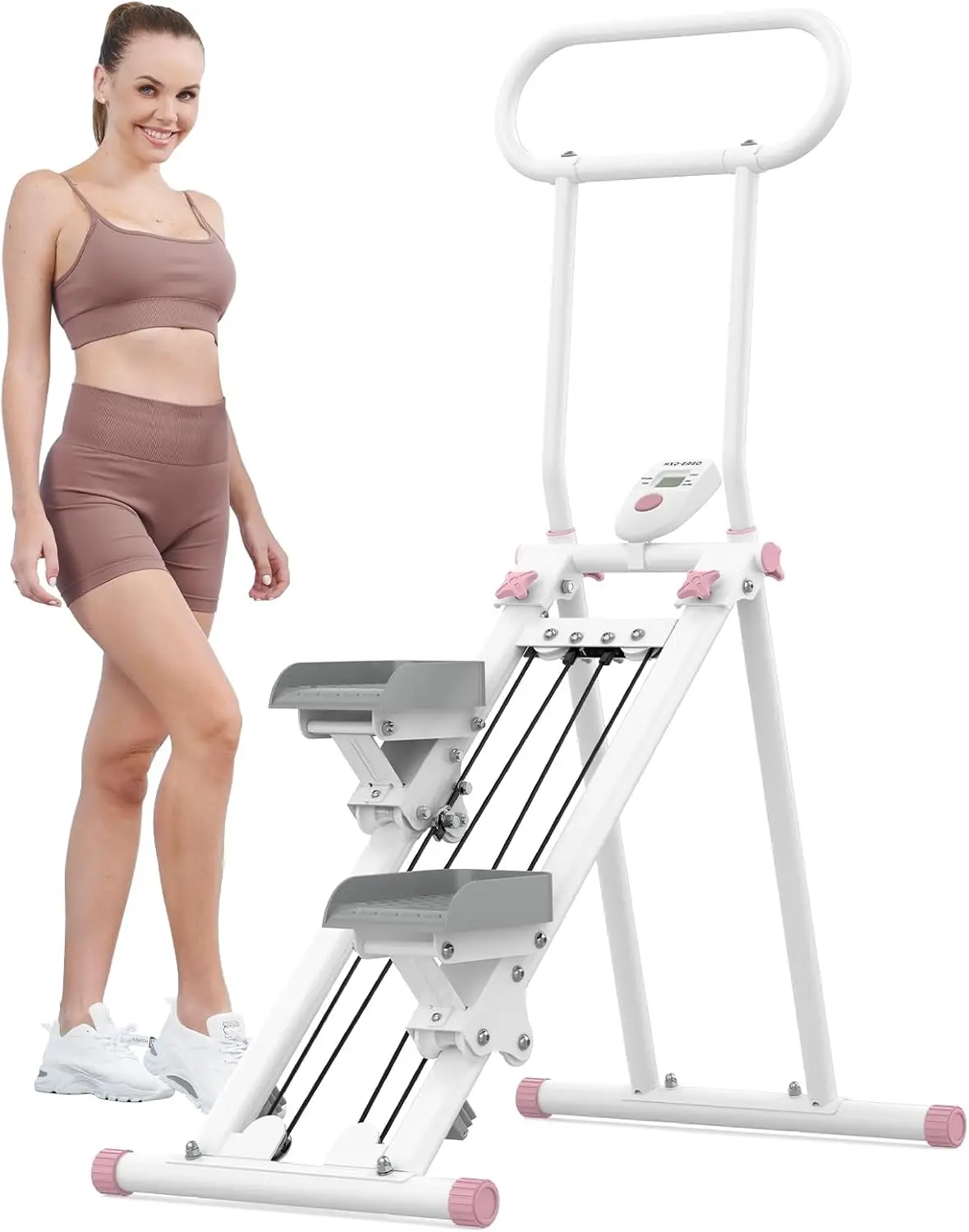 Home Stair Stepper with 6-Level Adjustable Resistance, Folding Vertical Climber & Stair Climber Cardio Exercise Machine for Full Body Workout, Adjustable Handlebar