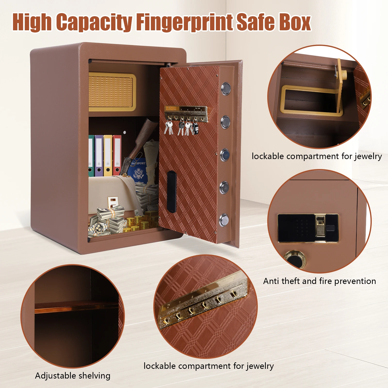 

60cm Digital Security Safe Box Smart Alert and Mute Mode Personal Lock Money Box for Documents Jewelry Valuables