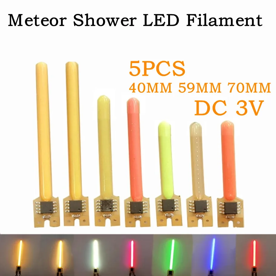5PCS/Box LED Filament Diodes Parts DC 3V LED Meteor Shower Flowing Water Lamp Incandescent Light DIY COB Accessories 40/59/70MM