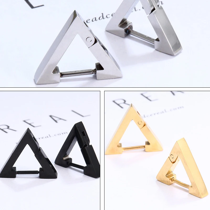 1 Pair Stainless Steel Geometric Triangle Unisex Punk Rock Earrings Women Men Piercing Push-Back Clip Ear Rings Party Jewelry