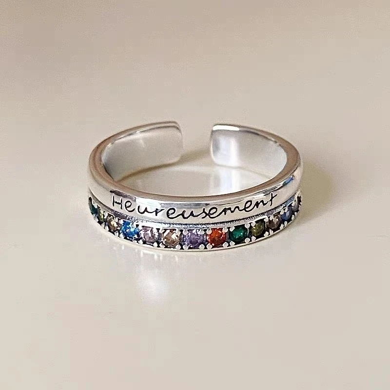

Корейский стиль, модное изысканное цветное кольцо с цирконием и буквами, двухслойное дизайнерское кольцо, кольцо из стерлингового серебра 925 пробы для женщин