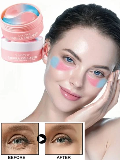 

60 шт. SADOER Sakura Collagen Eye Mask: Увлажняющие и укрепляющие патчи для глаз против темных кругов и мешков под глазами, уход за кожей вокруг глаз