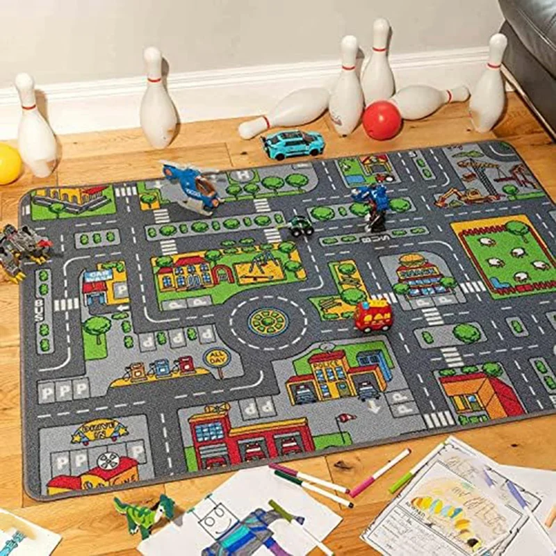 Tapis de jeu en polymère pour enfants, routes de voiture de ville pour filles, salle de jeux interactive, Playvirus, doux