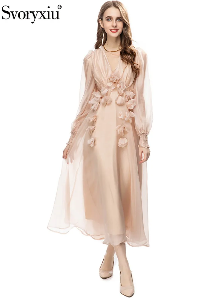 

Svoryxiu Summer Fashion Designer Women Khaki Vintage Elegant Long Dress High Waist Sexy Backless Appliques Dress