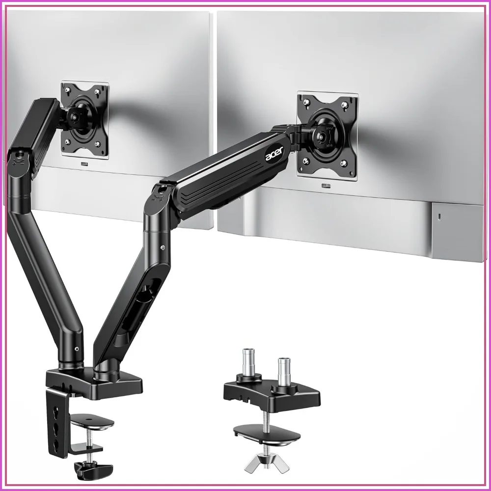 

Dual Monitor Arm for 17-32" Screens, Gas Spring Adjustable, VESA 75x100mm, C-Clamp & Grommet Mount, 4.4-19.8lbs Capacity