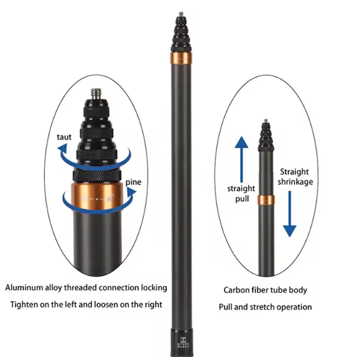 Carbon Fiber Extended Edition Selfie Stick Adjustable Extension Pole for Panoramic Camera & Action Camera