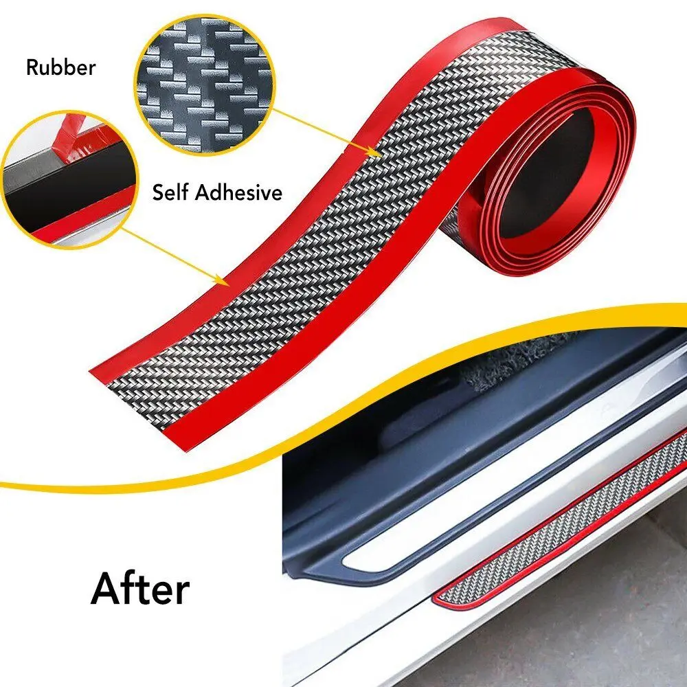 Car Stickers Anti Scratch Door Sill Protector Rubber Strip Carbon Fiber Car Threshold Protection Bumper Film Sticker Car Styling