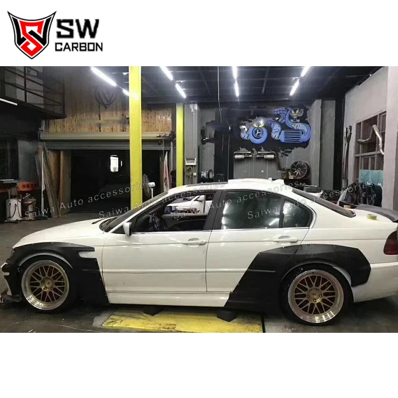 Car Wide Body Kit For BMW E46 M3 Sedan 2/4 Door FRP Material Rocket Bunny Style Front Lip Rear Fender Trunk Spoiler Bodykit - view 5