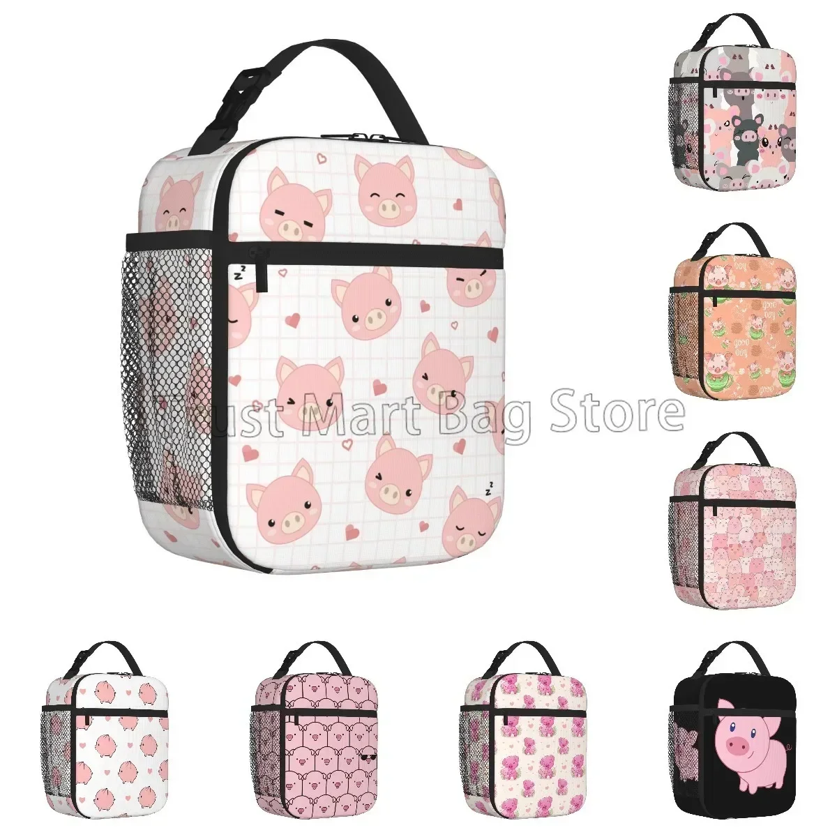 Cute Cartoon Pink Pig Insulated Lunch Bag Reusable Lunch Box Cooler Thermal Bento Tote Bag for Girls Women School Office Picnic