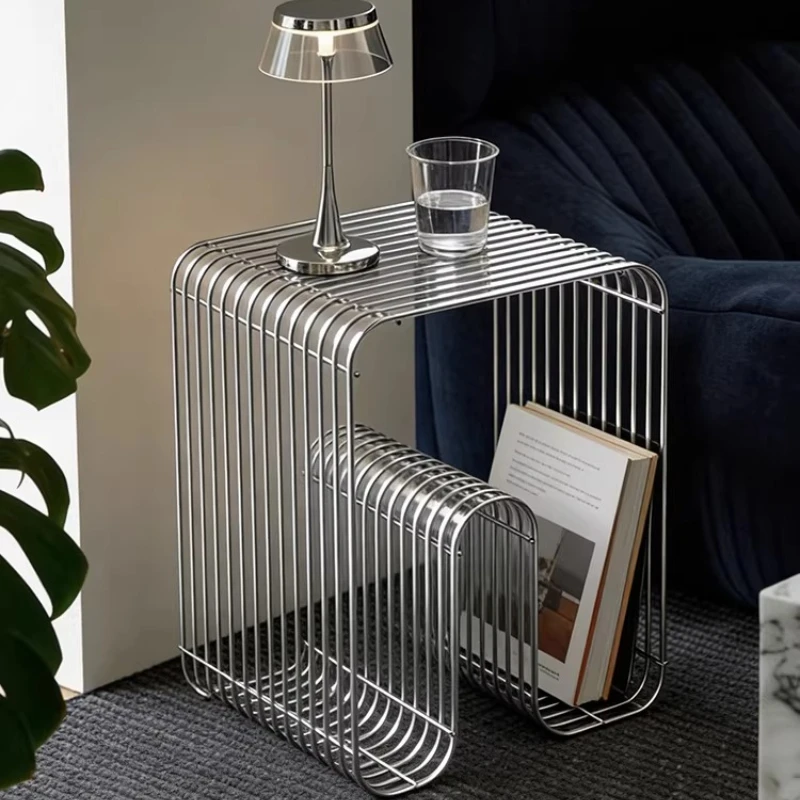 Modern Minimalist Metal Side Table Bauhaus Style Bedside Storage Sofa End Table for Living Room Sleek Industrial Magazine Holder image 3