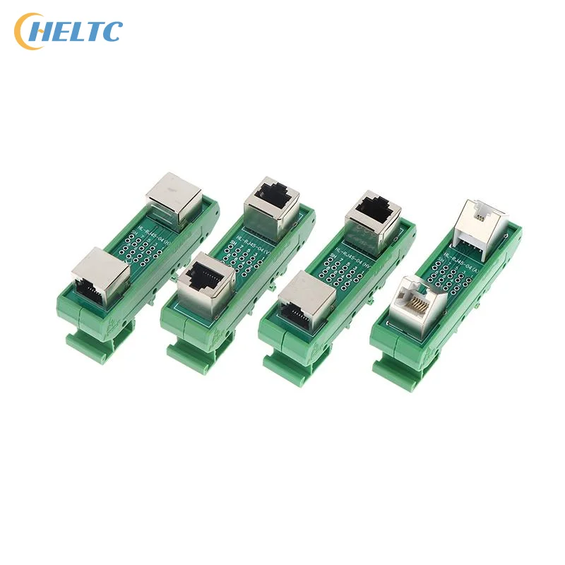 1PCS Green RJ45 Adapter Terminal Cat5e Cat6 Adapter Board Network Port DIN35 Guide Rail Installation Accessories