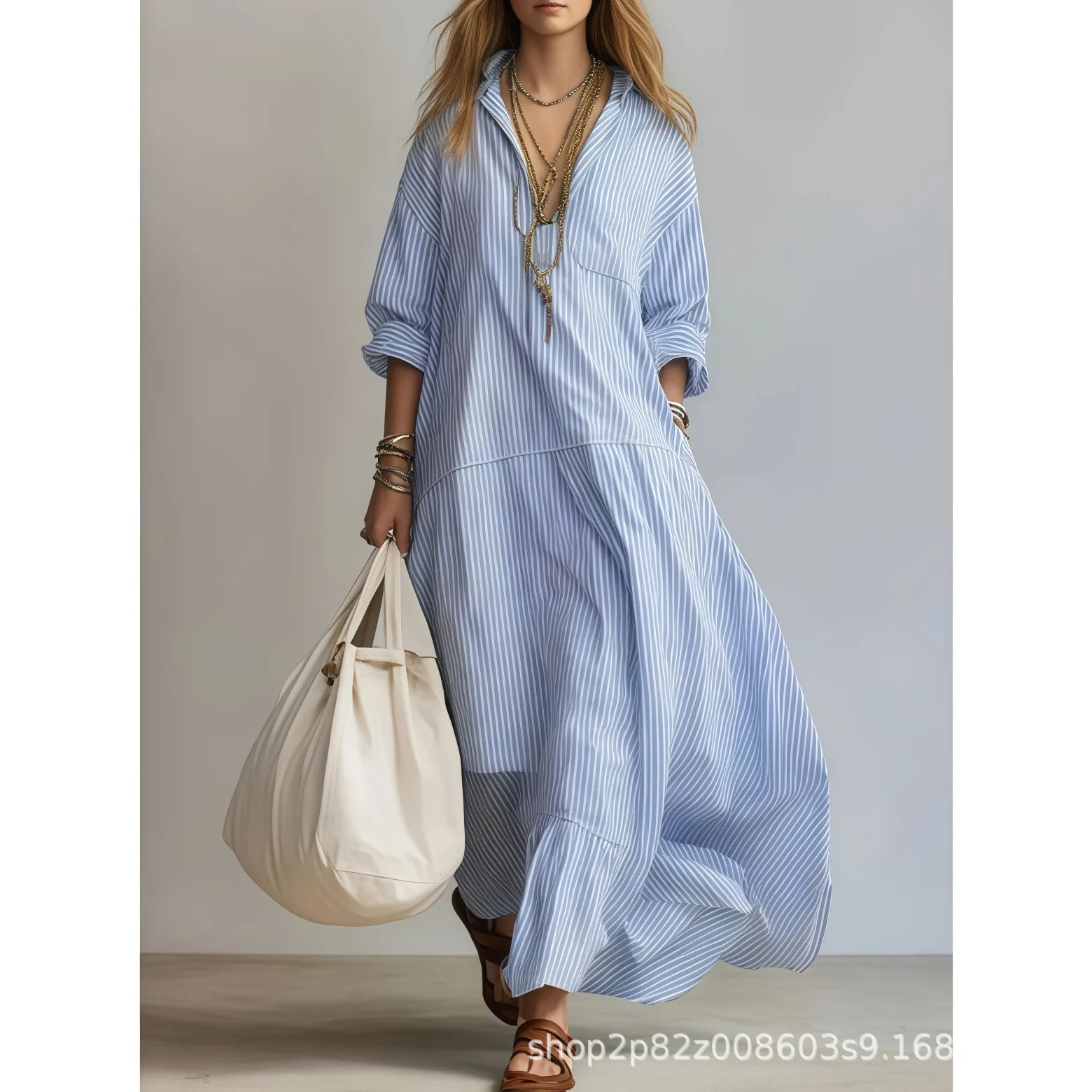 

Women's Striped Loose Long Sleeve Dress Spring Summer Casual Floral Overall Jumpsuit Playsuit