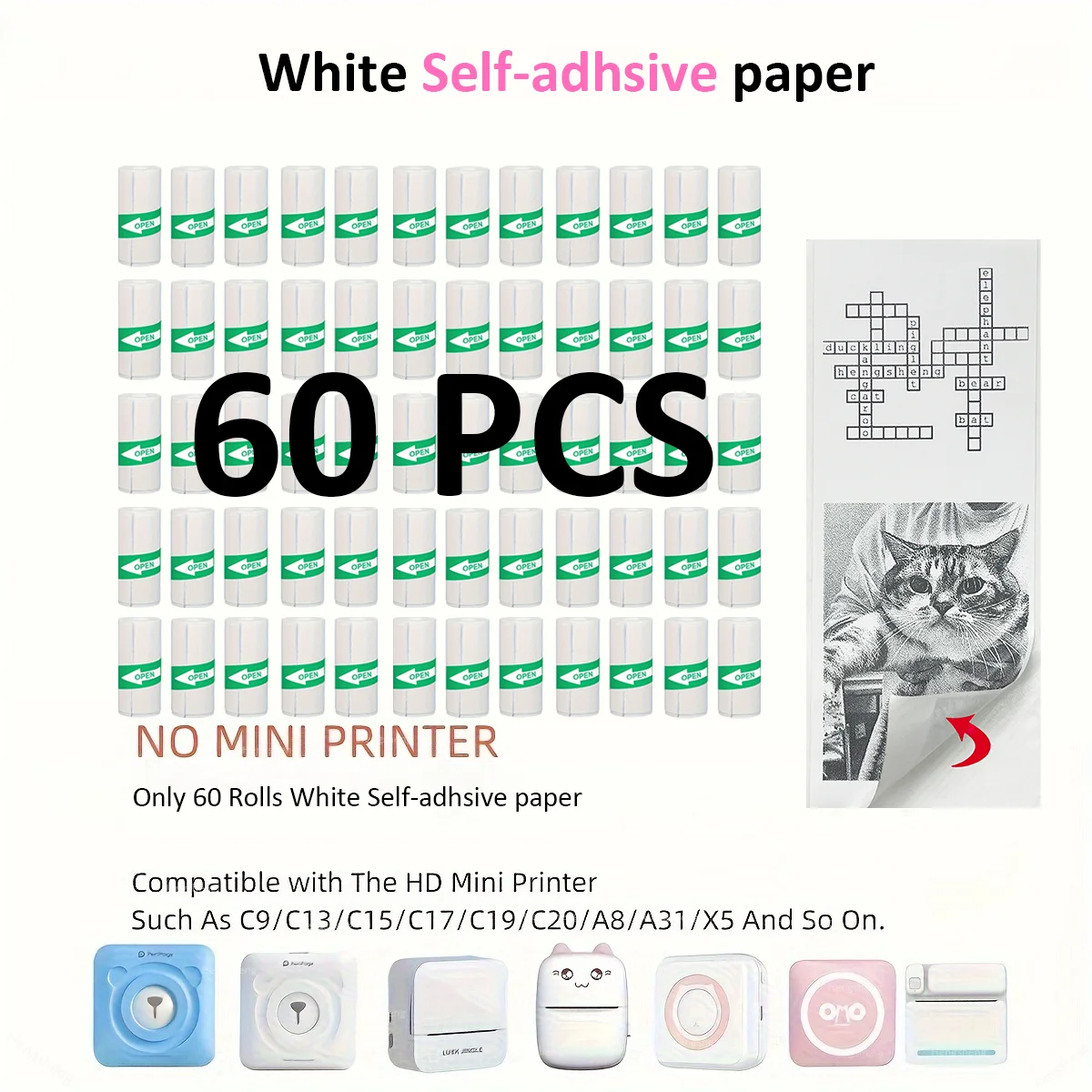 60PCS Thermal Paper MINI Printing wholesale Self-adhesive Label Sticker For Mini Printers Stickers Photo Sticky paper scrapbook