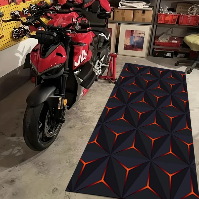 VIKAMA 3D Geometric Motorcycle Mat Garage Anti-Slip Cyber Fan Car Display Mat Hallway Bedroom Carpet Home Decor