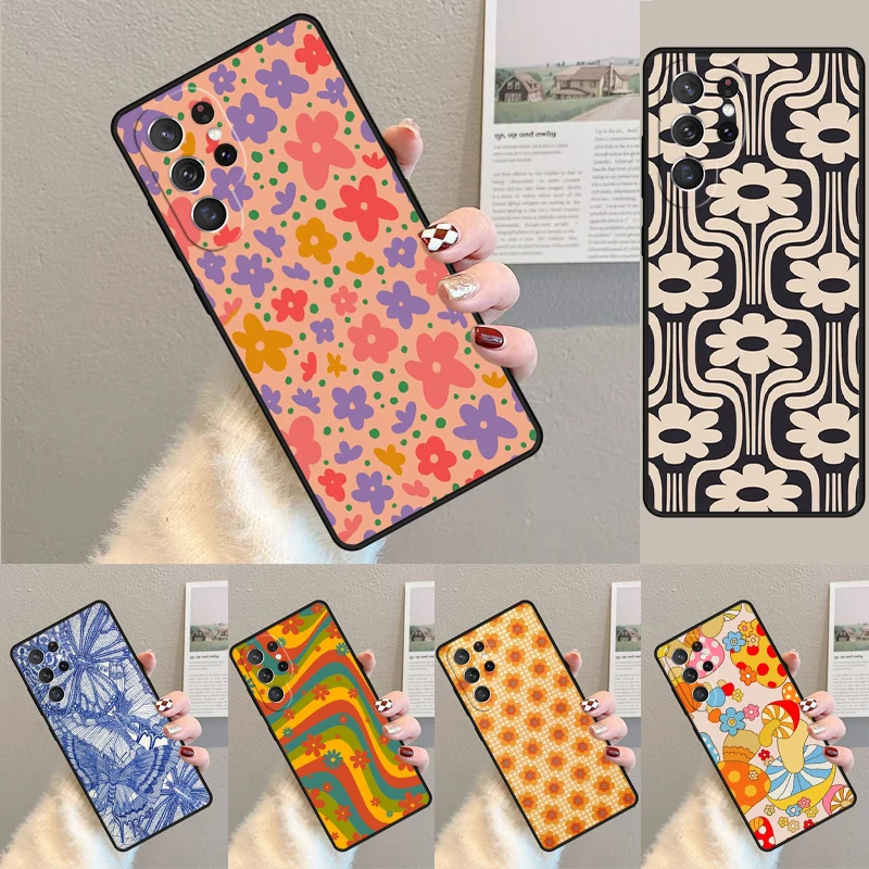 Cover For Samsung Galaxy S24 Ultra S21 S22 S8 S9 S10E Note 10 20 Plus FE S23 Blue Tie Dye Groovy Shroom Patchwork Phone case