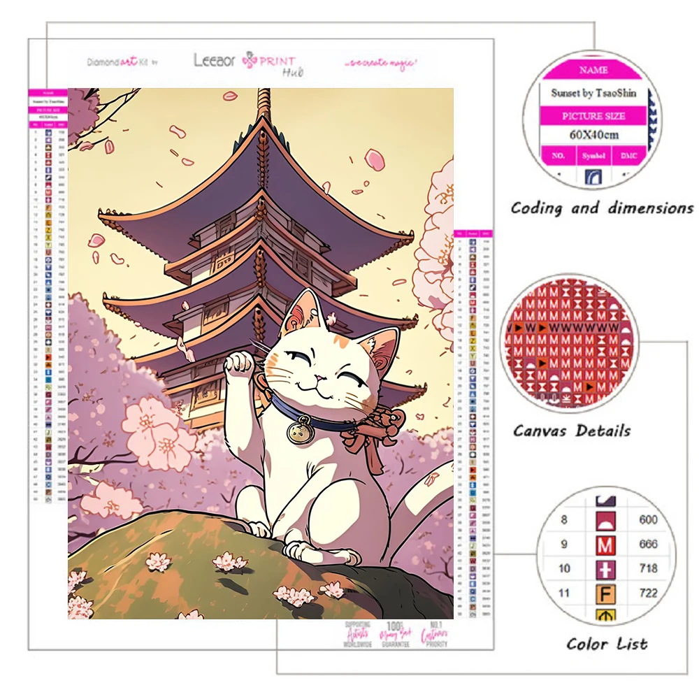 Anime Diamond Painting New 2023 Cat Under Cherry Blossom Tree Cross Stitch Kits Full Diamond Mosaic Embroidery Home Decor Gift