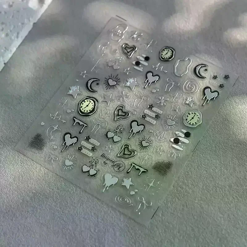 Silver Lava Annual Ring Cherry Clock Watch Starburst Love Heart Rate Chart Moon Star Line Bowknot Line Nail Art Stickers Decals