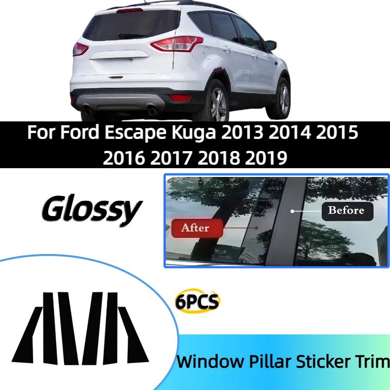 

6 шт. глянцевых черных накладок на дверные стойки и оконные рамки для Ford Escape Kuga 2013-2019 гг.