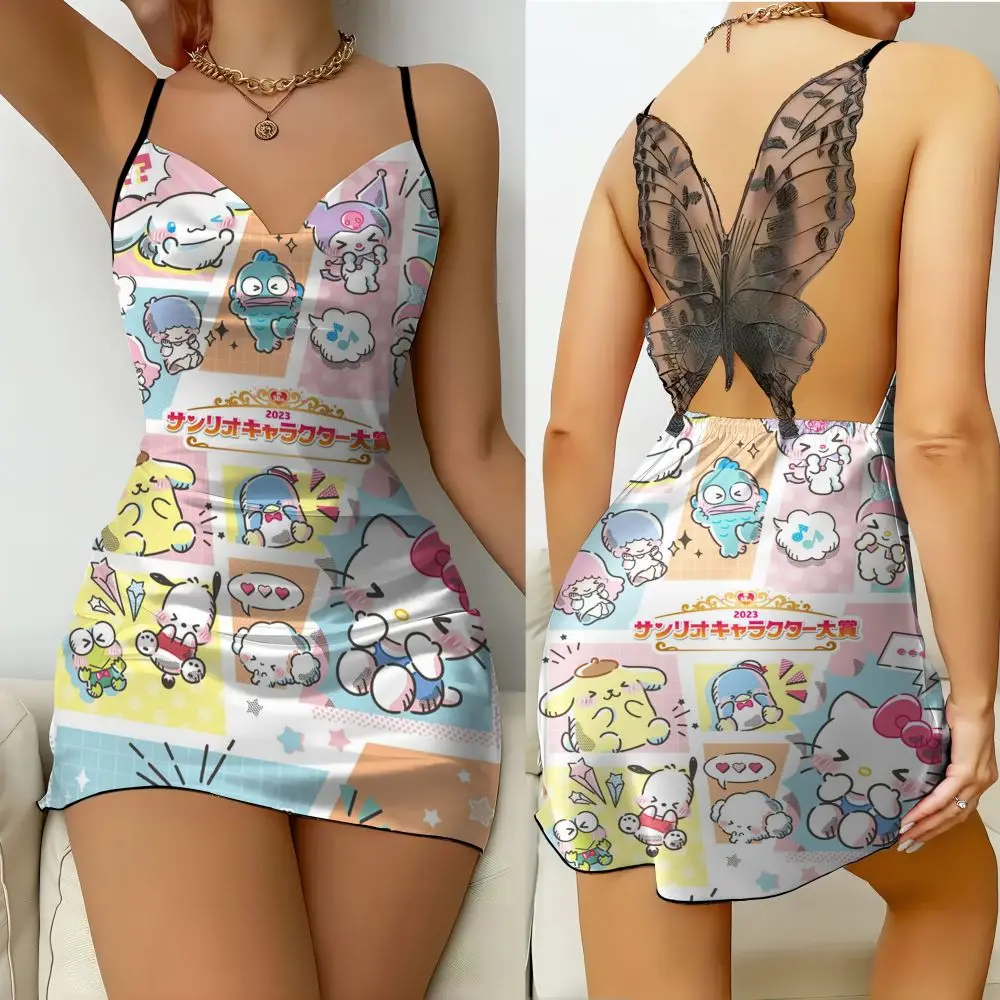 2024 Summer Mickey Kitty Backless Sleeping Dress, elegante abito da donna in raso stile Disney