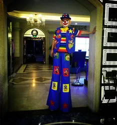 Clown Costume Stilts Suit Performance Giant Buffoon Men Blue