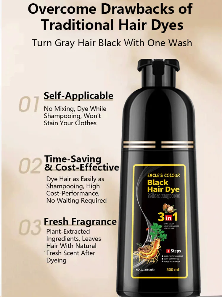 Schnelles Haarfärbeshampoo 3 in 1 Sofortfärbeshampoo Grau-Weiß-Abdeckung Natürliche Pflanzliche Schnellfärbung Langanhaltendes Färbeshampoo – Detail 3