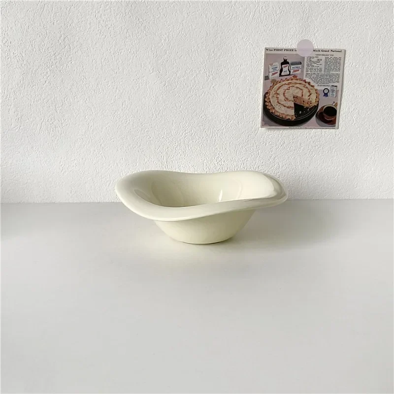 Creative Ceramic Wavy Salad Bowl Dessert Bowl Irregular Solid Color Home Cafe Cream Style Tableware Afternoon Tea Fruit Bowl
