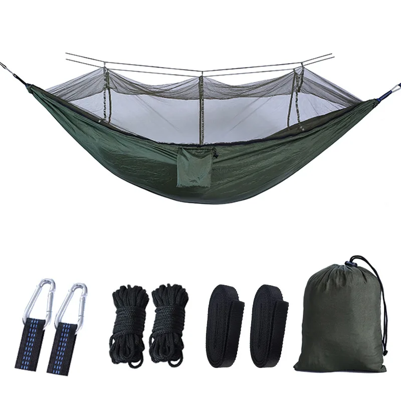 Hamaca portátil ligera para acampar al aire libre, cama colgante de tela de paracaídas de alta resistencia con mosquitera, columpio para dormir de