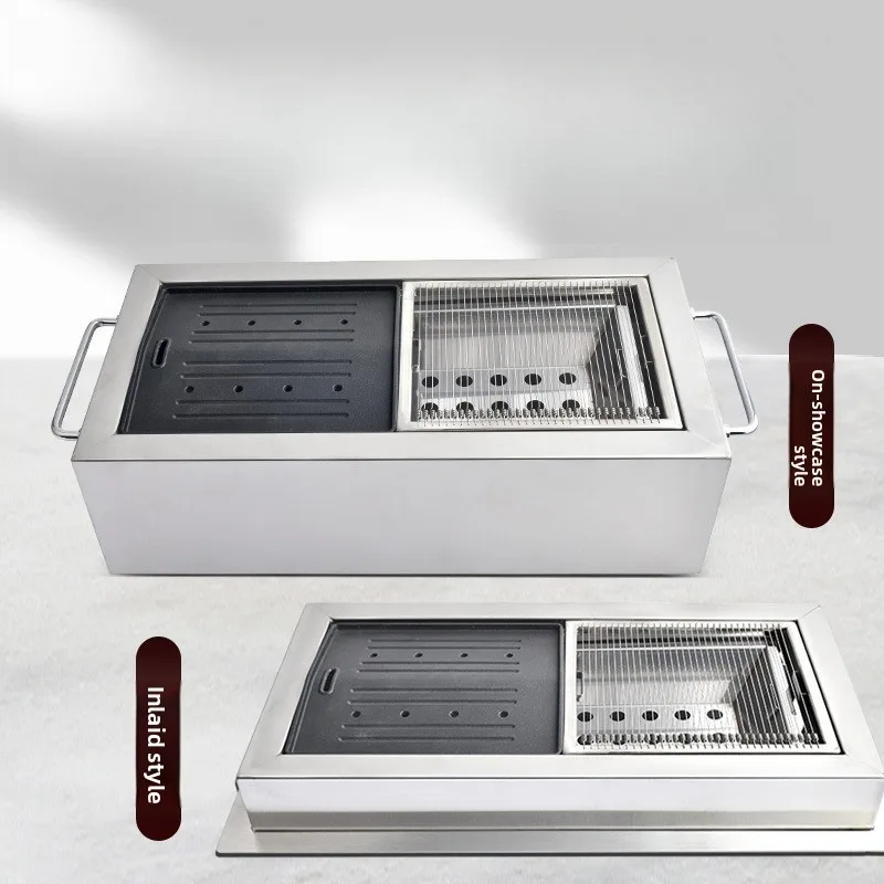 Embedded Barbecue Oven,Stainless Steel Material,Square Charcoal Grill For Commercial Grilling Frying With Upper Smoke Exhaust