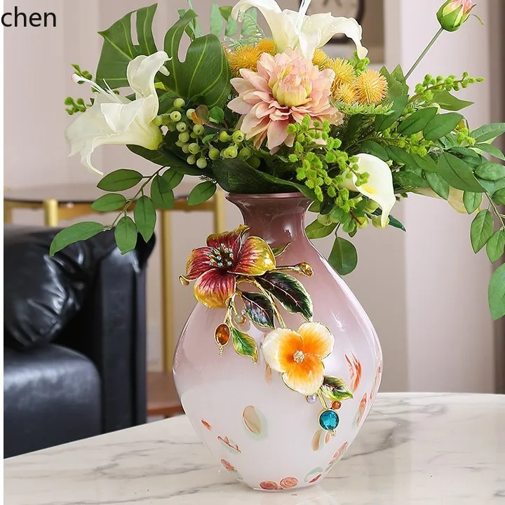 HXL Handmade Gradient Pink-Purple Glass Vase for Home Flowers