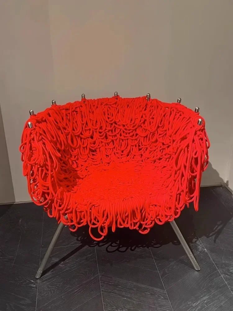 Designer single chair Internet celebrity light luxury creative woven armrest living room retro leisure chair