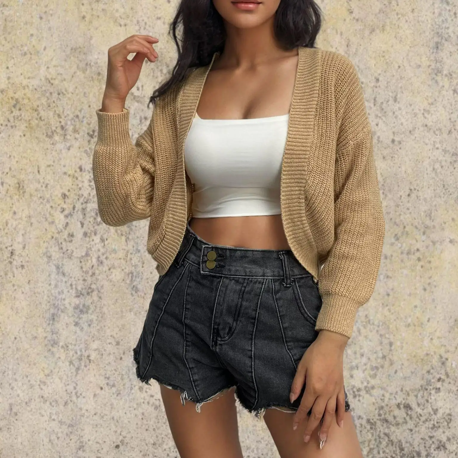 Cárdigan recortado con cuello en V 2025, textura acanalada, definición curva, esencial para otoño, multicolor, noche, capa ligera elegante