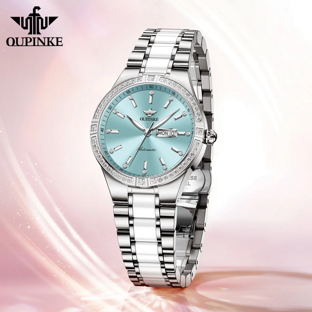 OUPINKE High-end Luxury Woman Watch Import Automaic Movement Mechanical Wristwatches Ceramics Strap Waterproof Ladies Watch 2024